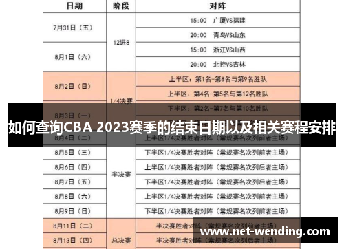 如何查询CBA 2023赛季的结束日期以及相关赛程安排 如何查询CBA 2023赛季的结束日期以及相关赛程安排